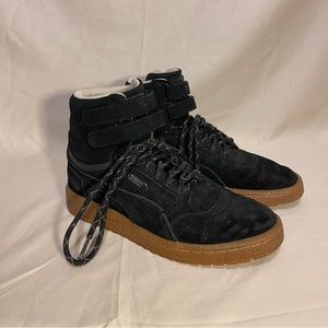 Puma Sky II High Top Black Suede Double Strap/Lace Up Shoes